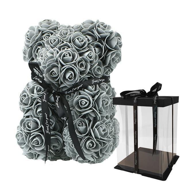 Foam rose teddy bear in box