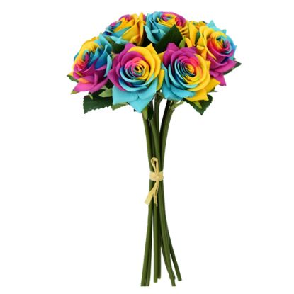 Artificial Rainbow Rose Bunch 7 Stems 35cm