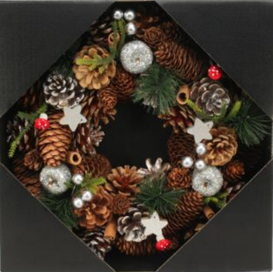 Artificial Woodland / Wooden Silver Stars / Fruit wreath (30cm)