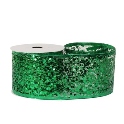 Glitter mesh ribbon 63mm x 10 yards GREEN