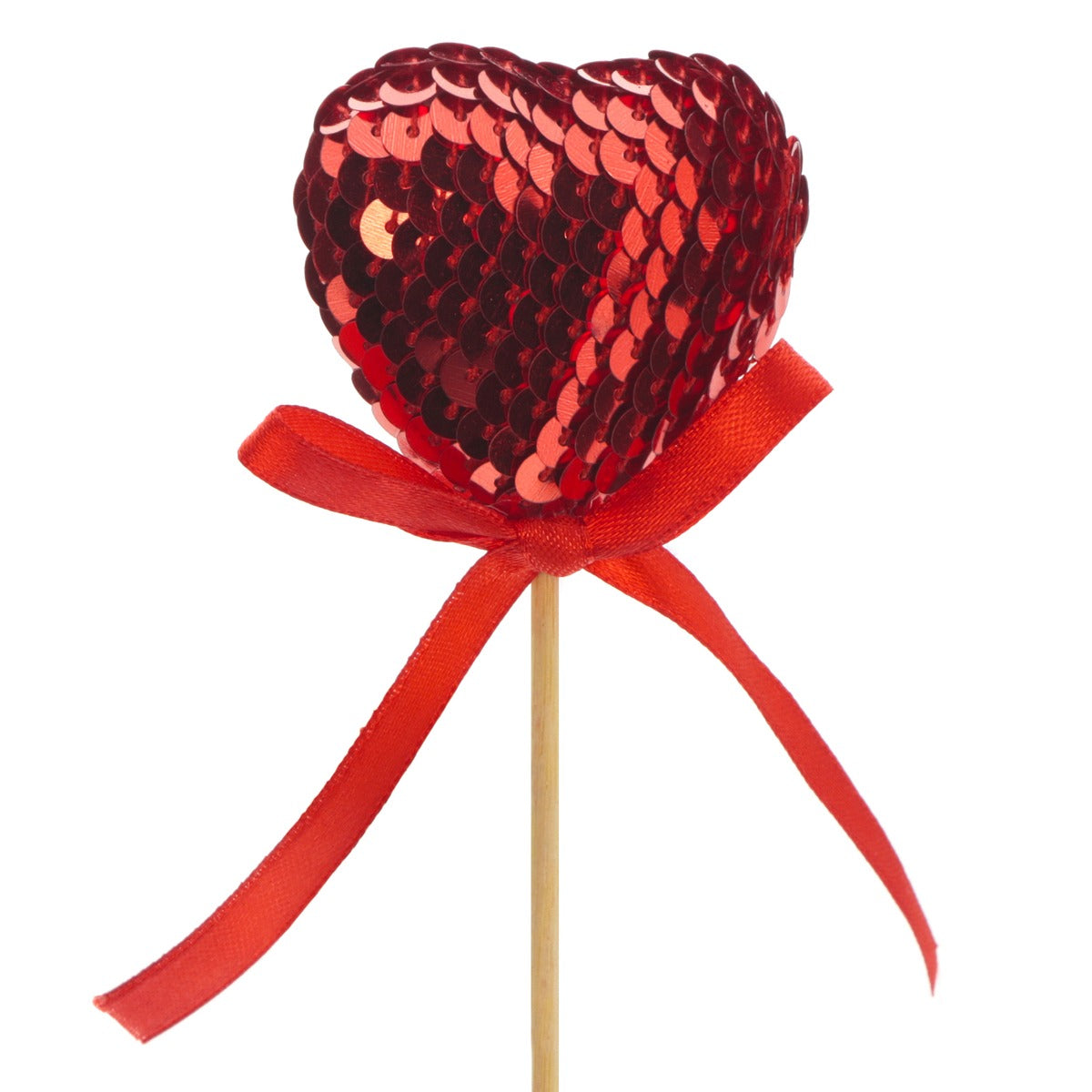 Sequin Heart On Stick With Ribbon 50cm