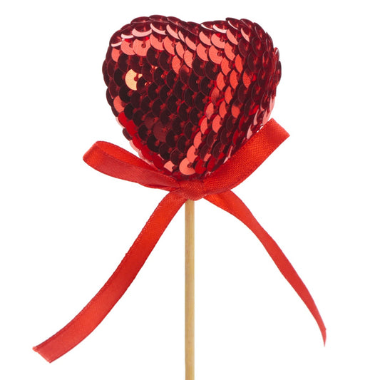 Sequin Heart On Stick With Ribbon 50cm