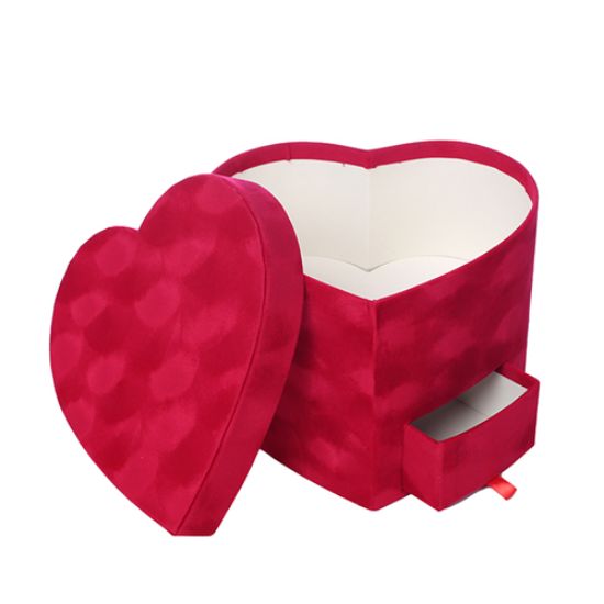 Velvet Heart Shaped Flower Box With Compartment