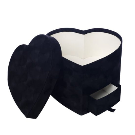 Velvet Heart Shaped Flower Box With Compartment