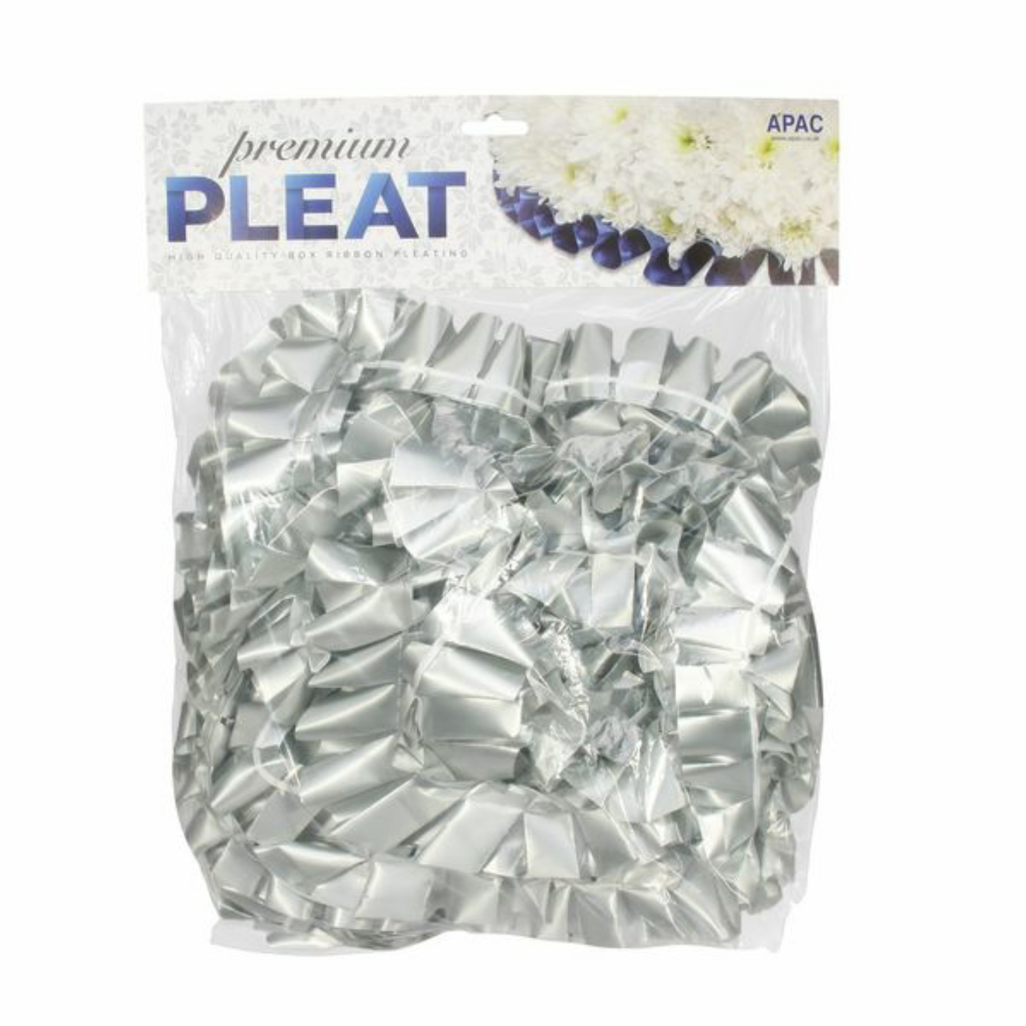 Silver Pre-Pleated Polypropylene Ribbon (10 Metres)