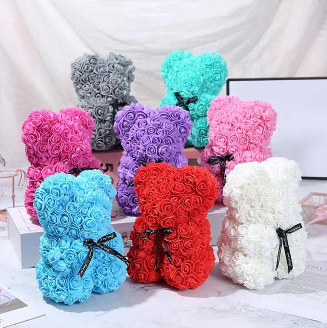Foam rose teddy bear in box