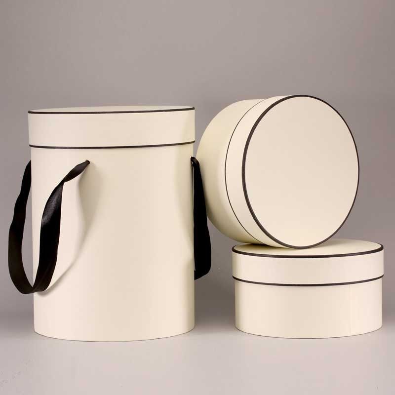 Round Hat Boxes Cream with Black Trim (Set of 3)